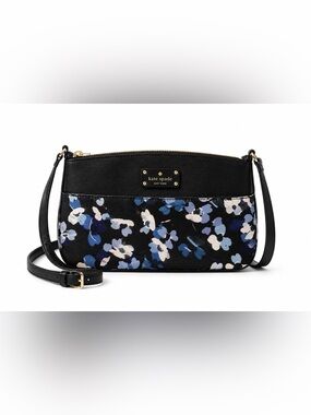 kate spade Black Floral Print Crossbody Bag with Gold Hardware